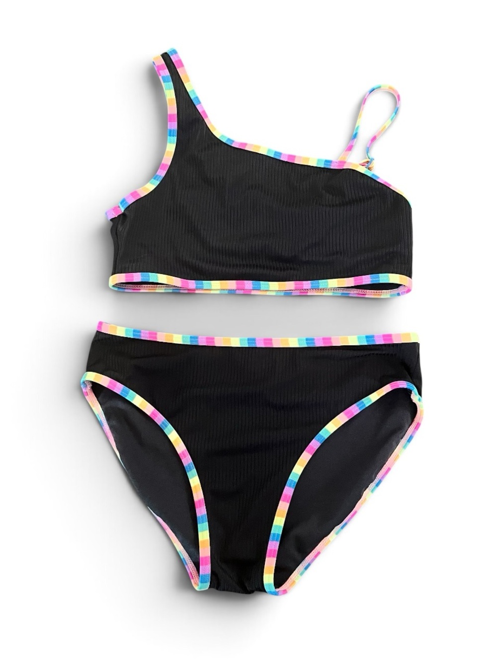 Cat & Jack Black Girls' Two-Piece Bikini with Rainbow Trim